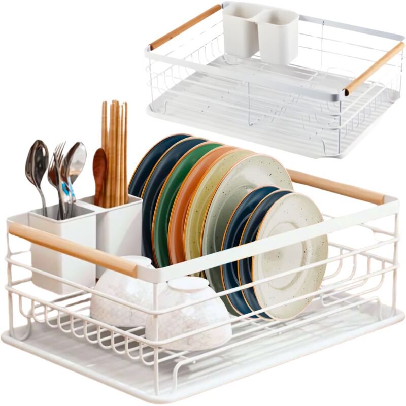 Weißes stehendes Abtropfgestell für Spüle, Geschirr, Besteck, Metall