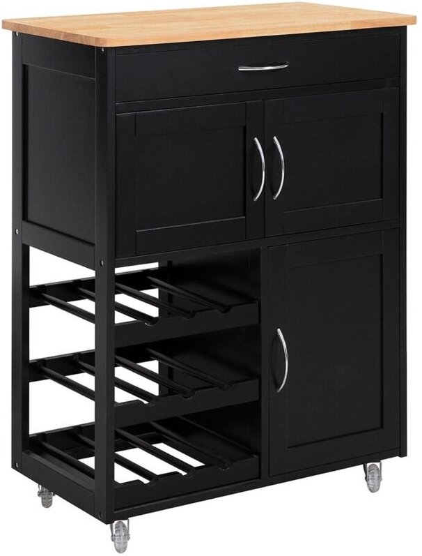 FKW45-SCH Servierwagen mit Flaschenablagen und Schublade Küchenwagen Küchenschrank Rollwagen Küchenrollwagen Weinschrank...