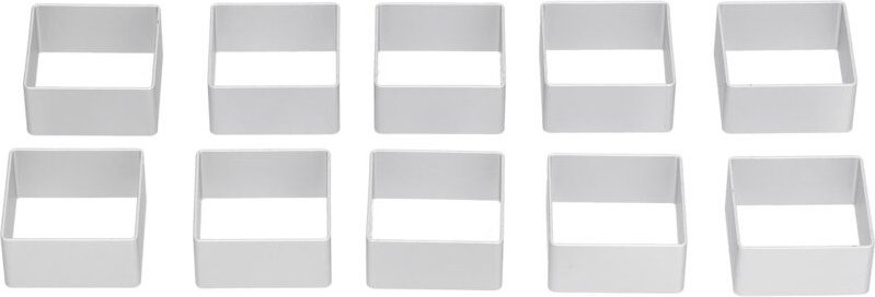 Set mit 10 robusten, quadratischen Ausstechformen aus Edelstahl zum Backen