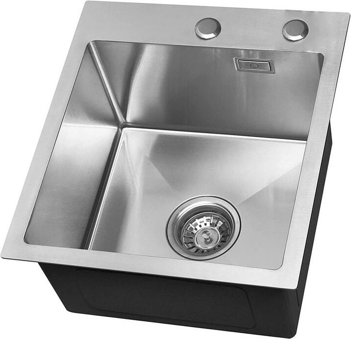 Spüle 1 Becken 40 x 45 cm Küchenspüle 304 Edelstahl Standard Einbau oder flächenbündig, mit Siphon, Überlauf Ohne Seifen...