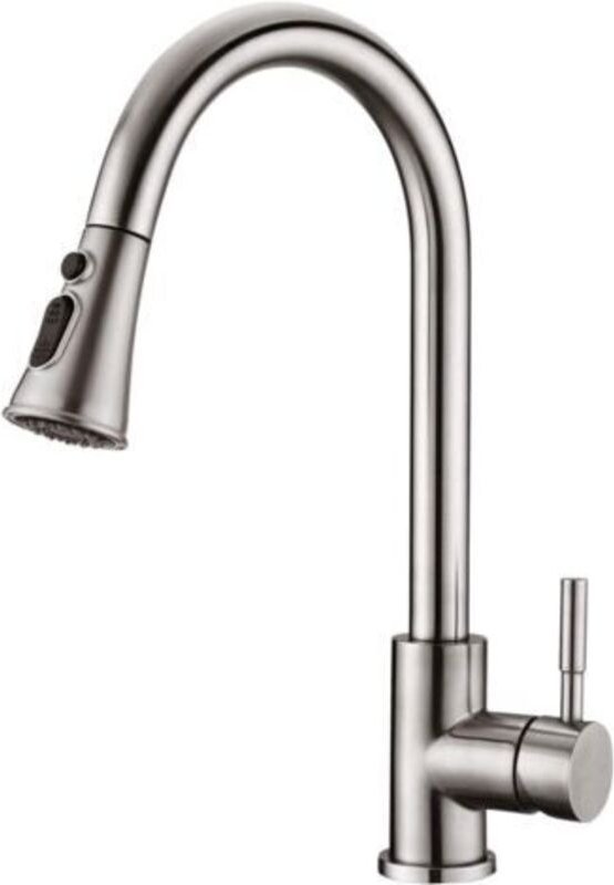 Küchenarmatur - 360° drehbare Küchenarmatur mit ausziehbarer Brause, Spültischarmatur aus Edelstahl (gebürstetes Nickel)