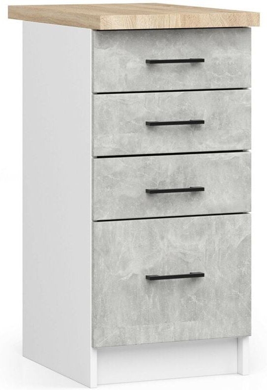 Thumbnail - Küchenschrank AKORD OLIWIA modular S40 Unterschrank mit Arbeitsplatte Weiß 40 cm 4 Schubladen Front Beton B40 x H85 x T4...