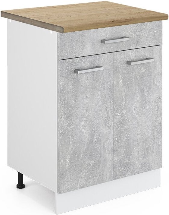 Vicco - Küchenunterschrank R-Line, Beton, 60 cm mit Schublade, ap Eiche