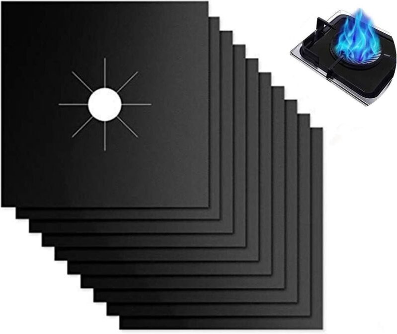 10 Gaskochfeld-Schutzkappen – hitzebeständig, 27 x 27 cm – wiederverwendbar/schwarz – schmutzabweisend/leicht zu reinige...