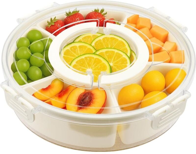 BALLSHOP Snackbox mit 6 Fächern Snackschale Transparentem Snackteller mit Deckel und Griff 360° Drehbare Picknick Aufbew...