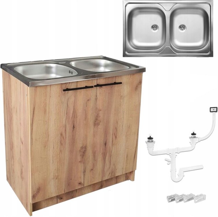 STAMAR Küchenschrank mit Spüle 80 cm - Eiche gold - Praktisch und elegant - 2 Compartments