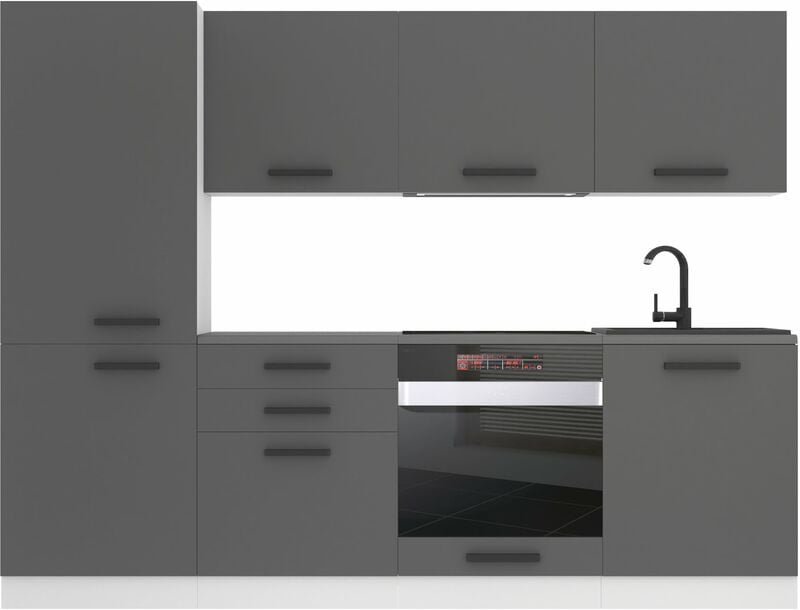 Küchenzeile Küchenblock Sandy - Küchenmöbel 240 cm Einbauküche Vollausstattung ohne Elektrogeräten mit Hängeschränke und...