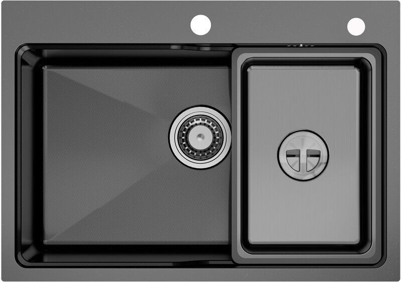 CECIPA MAX Edelstahl Küchenspüle, Einzelspülbecken 68 x 48 cm, mit 0,5 Becken und Seifenspender, Anthrazit