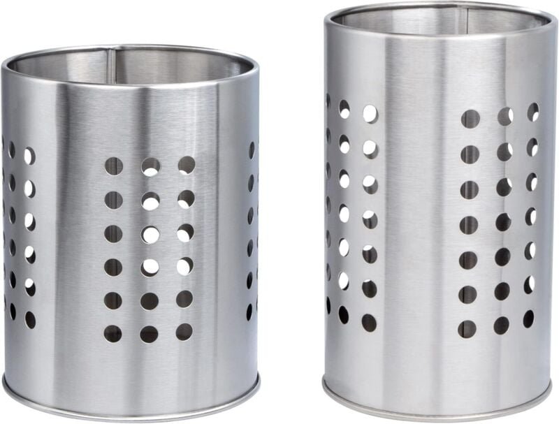 Besteckabtropfgestell, 2-teiliger runder Edelstahl-Besteckhalter, Aufbewahrungsbox für Küchenutensilien (Silber)