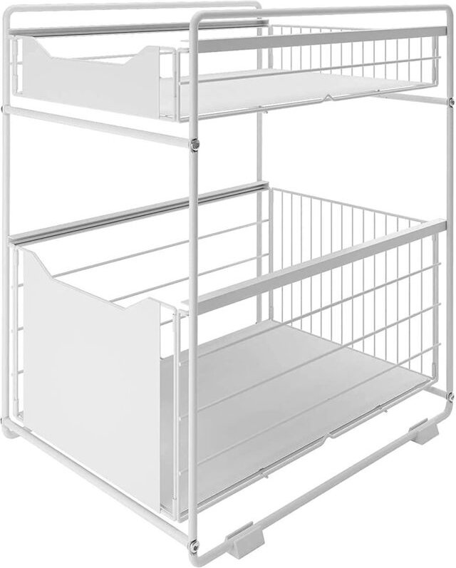 2-stöckiger, ausziehbarer Aufbewahrungskorb, Schubladenorganizer, Gewürzregal, Küchenarbeitsplatte, Weiß