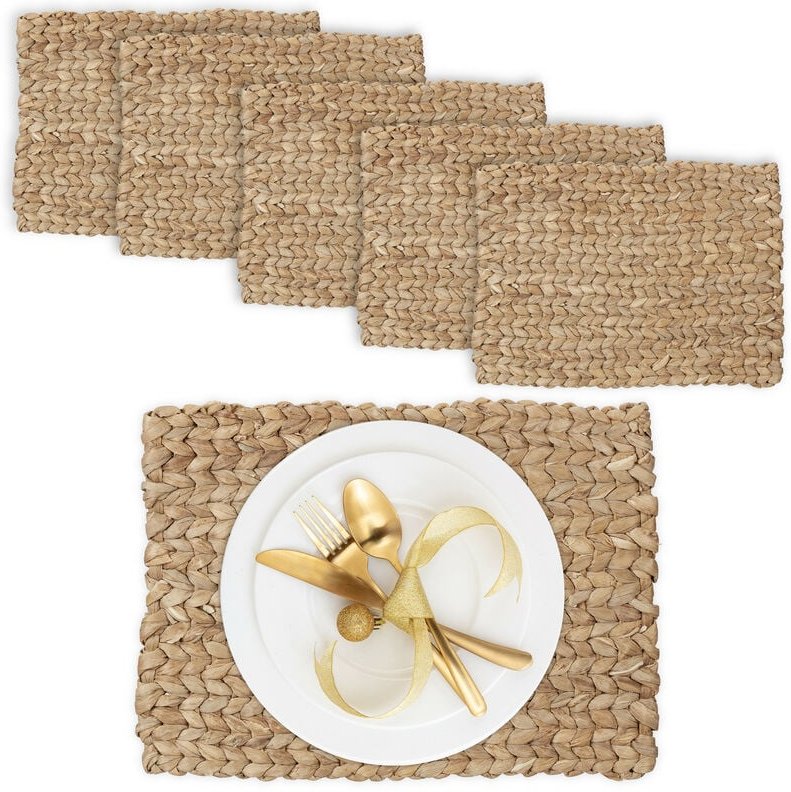 Relaxdays - Tischset, 6er Set, geflochtenes Design, Wasserhyazinthe, Platzset, HxBxT: 1,5 x 42 x 30 cm, eckig, Deko, nat...