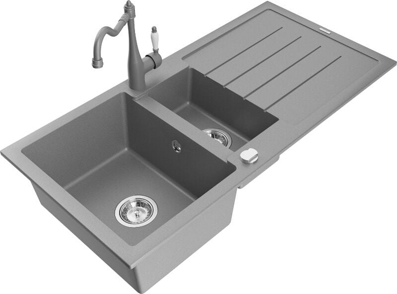 Andres 1,5-Becken-Granitspüle mit Abtropffl√§che und Mischbatterie Carla, Grau - 6515-71-670700-71 - Mexen