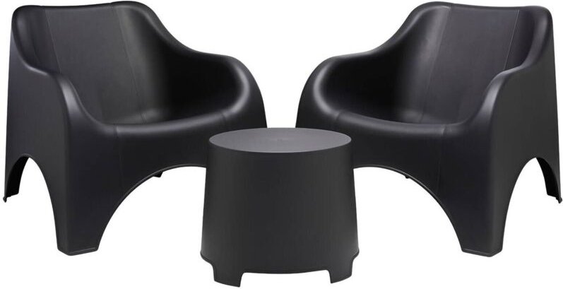 Outdoor-Sitzgruppe Cormons, Loungeset für 2 Personen, Schwarz