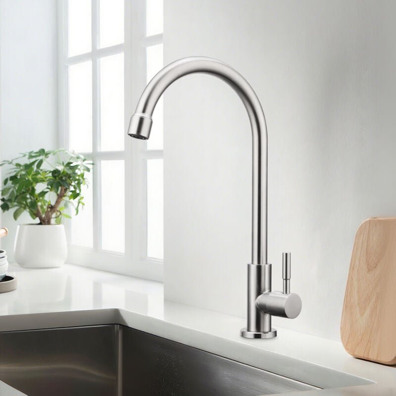 Thumbnail - Wasserhahn Kaltwasser, Wasserhahn Küche mit Einhebelmische, 360°Drehung Einhand Hochdruck Armatur Küche, Edelstahl Wasse...