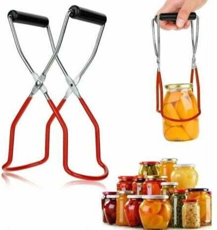 Einweckglas Zange - Edelstahl Zange für Heiße Gläser zum Einkochen und Entnehmen - Verbrennungsschutz - Rot