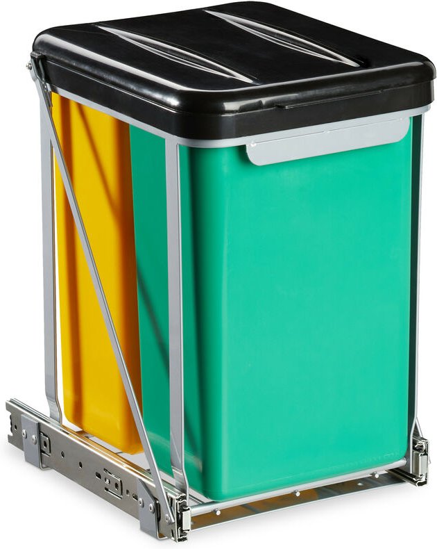 Relaxdays - Einbaumülleimer, 2 fach, ausziehbar, Küchenmülleimer für Unterschrank, 8 l, Deckel, 39,5x30x25,5 cm, schwarz