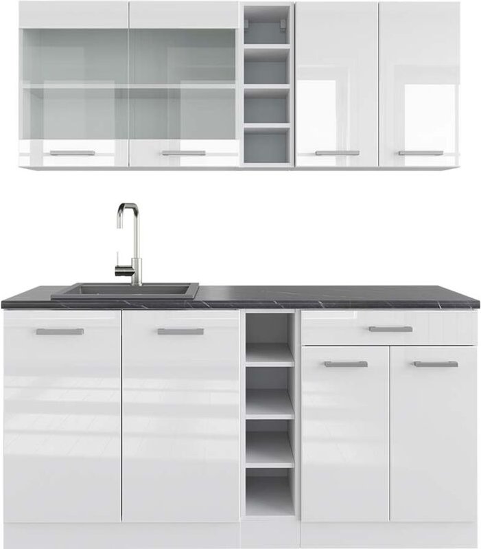 Vicco - Singleküche R-Line, Weiß Hochglanz/Weiß, 160 cm , ap Anthrazit