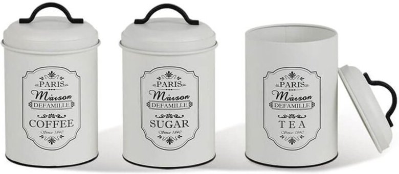 Homea Decoration - Maestro MR-1771-3CS Paris - Set de 3 Behälter de Lagerung de Metall für Zucker und Kaffee, Tee, 3 x 1...
