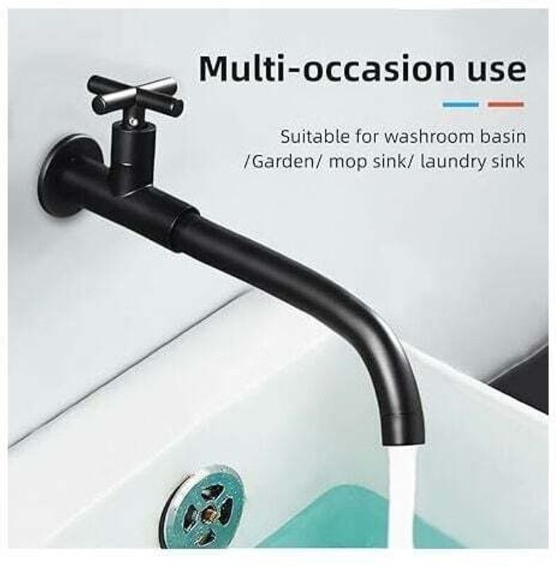 Schwarzer wandmontierter Waschbecken-Wasserhahn, Messing-Garten-Wasserhahn, 360° drehbarer Kaltwasser-Waschbecken-Wasser...
