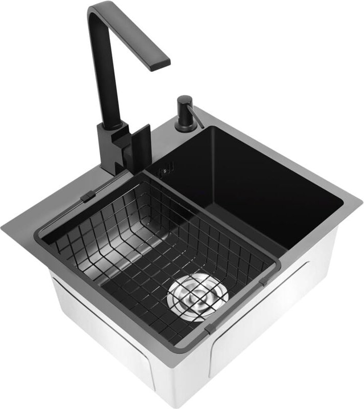 Thumbnail - Spülbecken, Küchenspüle Rechteckig Einbauspüle Granit Einbauspüle Spülbecken mit Abflusskorb und Faucet Eckig Spüle Edel...