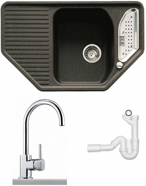 Teka - Spülenset Küchenspüle Granit Texina 45 e-tg und Franke Armatur Hochdruck - schwarz / Chrom