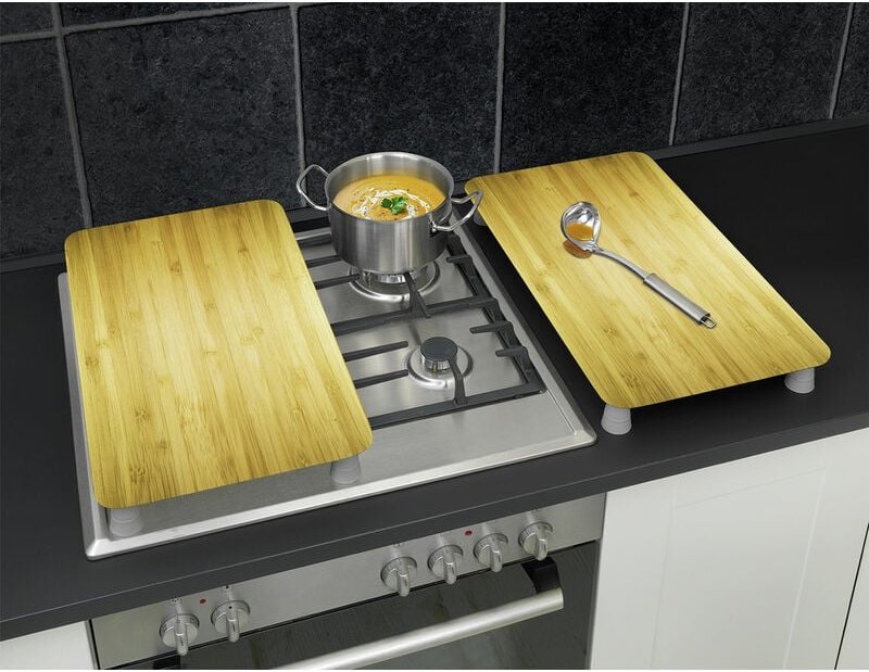 Maximex Herdabdeckplatte Universal Holz-Optik 2er Set, für alle Herdarten, Braun, Gehärtetes Glas braun, Kunststoff (tpe...