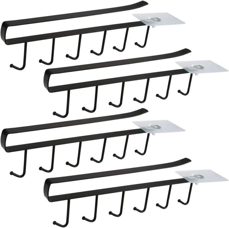 Schwarzes 4er-Set Schrankeinsatz-Becherhalter für 6 Becher, Becheraufbewahrungshaken, Küchenutensilien-Organizer-Haken