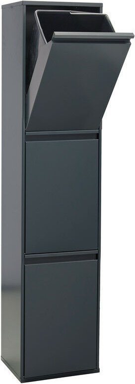 Basic Recycling Abfalleimer / Mülleimer aus Stahl, Mülltrennsystem mit 3 entnehmbaren Inneneimern aus Kunststoff mit Gri...