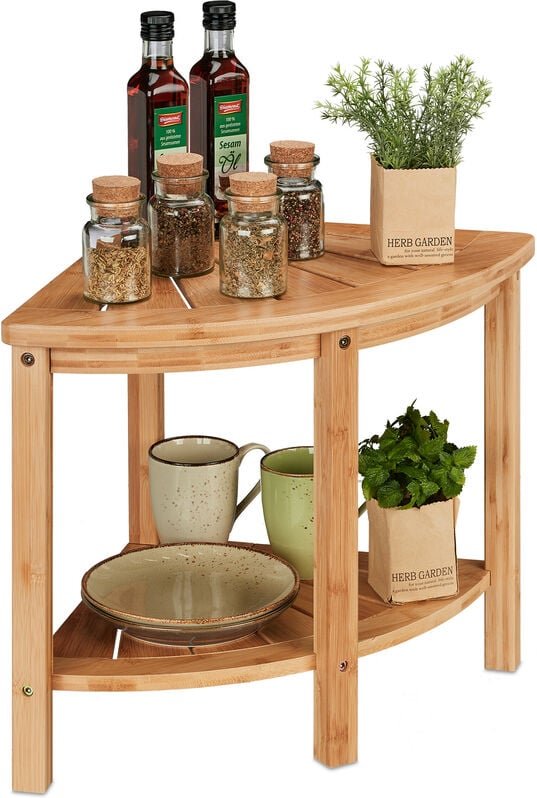 Relaxdays Bambus Eckregal, Küche & Bad, HBT 42 x 55 x 39,5 cm, Standregal, Küchenregal stehend für Arbeitsplatte, natur