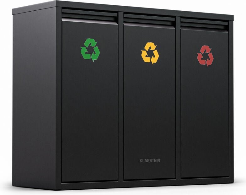 Klarstein - Ordnungshüter 3-in-1 Mülleimer - 45L Küchenabfalleimer mit Farbcodierung, Edelstahlgehäuse, herausnehmbare B...