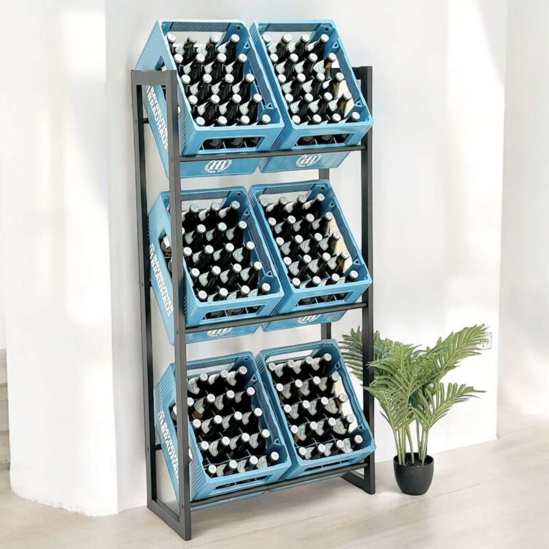 Bierkistenregal 6 Kisten Schwarz Metall Stehend 96563 Getränkekistenhalter 71 cm Getränkekistenständer Flaschenkistenreg...