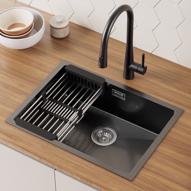 Cecipa Max - Küchenspüle aus Edelstahl 60 x 44 cm. Mit anthrazitschwarzer Abtropffläche