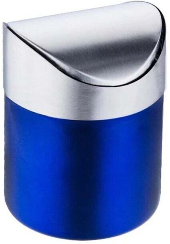Mini-Abfalleimer aus gebürstetem Edelstahl mit Klappdeckel für Tisch, Schreibtisch oder Auto, 1,5 l / 0,40 gal, blau