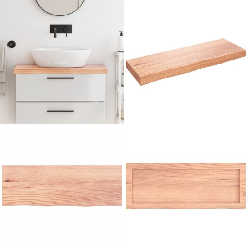 Waschtischplatte Hellbraun 80x30x(2-6) cm Massivholz Behandelt - Holz Waschttisch Platte - Eiche - Massivt Holz - Badren...