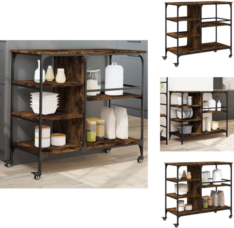 Küchenwagen Räuchereiche 100x45x89,5 cm Holzwerkstoff - Küchentisch - Küchenschrank - Rollwagen - Mobiliar - Vintage Sti...