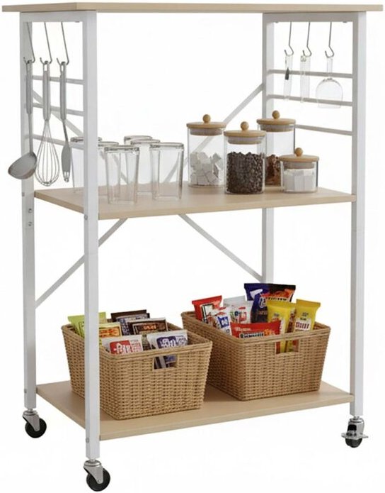 3-stöckiger Küchenwagen mit Haken und Rollen