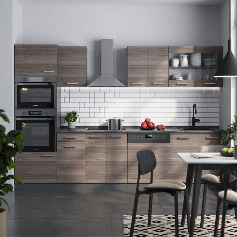 Vicco - Küchenzeile R-Line, Edelgrau/Anthrazit, 300 cm mit Hochschrank, ohne Arbeitsplatte