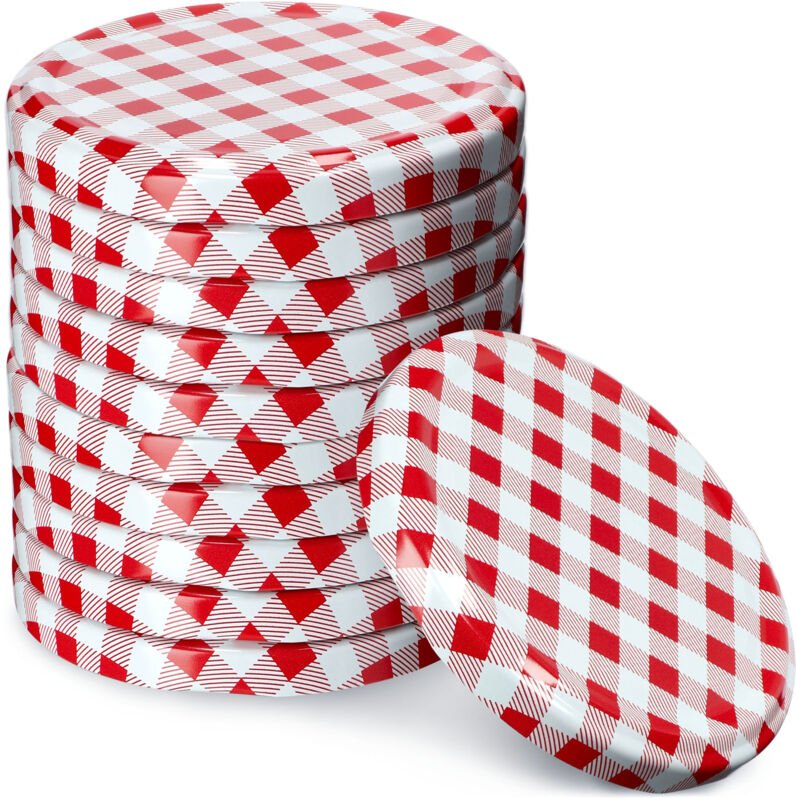 KADAX Schraubdeckel fi66 mm, Ersatzdeckel Set, 10 Stück, Rot kariert