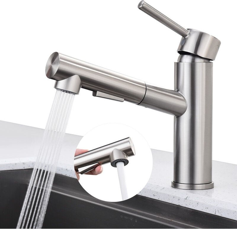 Ubeegol - Ausziehbarer Küchenhahn Gebürsteter Küchenhahn Heißer und Kalter Küchenhahn
