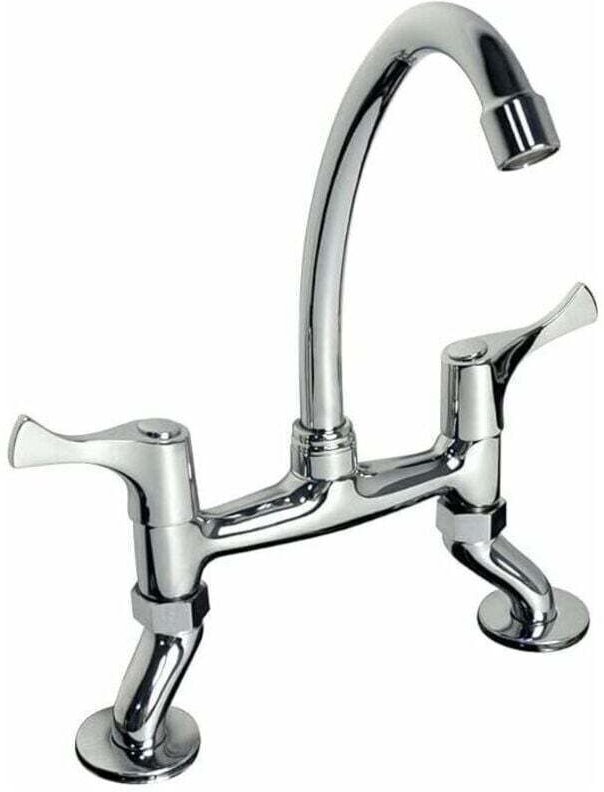 Renaissance Retro Küchenarmatur mit zwei Messing-Brückengriffen, Doppelgriff-Küchenarmatur HN100