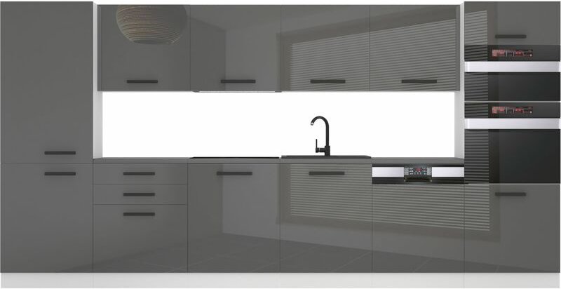 Küchenzeile Küchenblock Naomi - Küchenmöbel 360 cm Einbauküche Vollausstattung ohne Elektrogeräten mit Hängeschränke und...