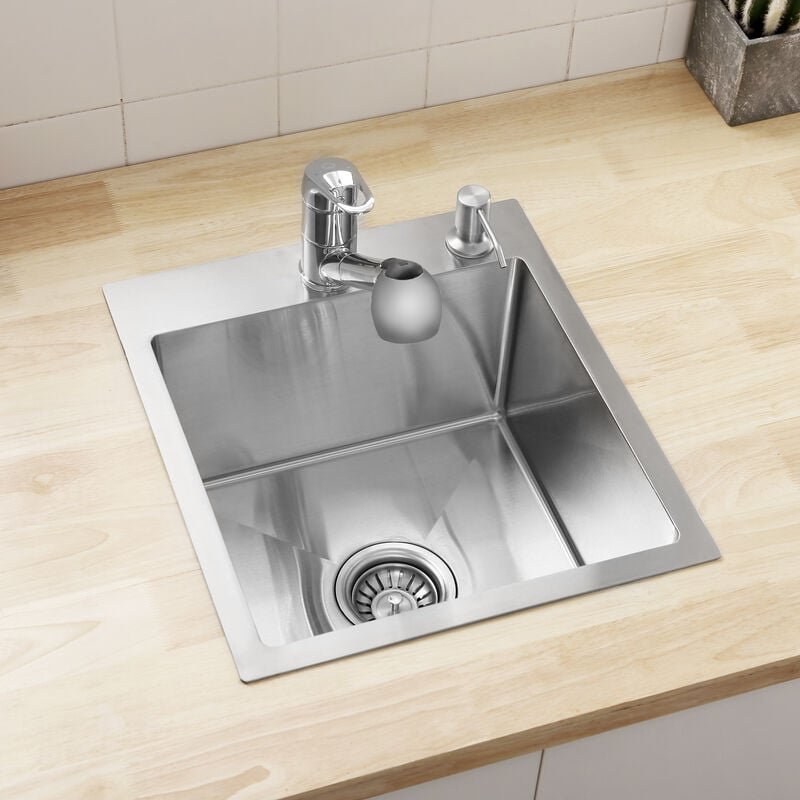 Thumbnail - Einzelbecken Spüle 40 x 45 cm Küchenspüle 304 Edelstahl ab 40cm Unterschrank, mit Siphon, Überlauf Ohne Seifenspender - ...