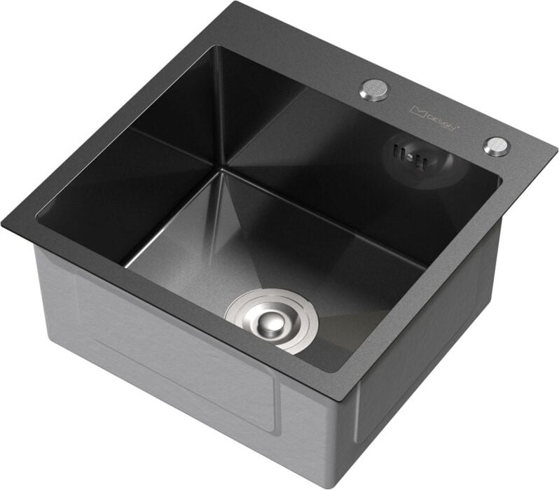 ML-Design Spülbecken Edelstahl 45x45 cm Anthrazit, Küchenspüle eckig, 1 Becken klein, Einbauspüle mit 2 Löchern, Edelsta...