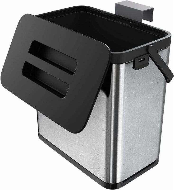 Cubo de basura de cocina, de acero inoxidable, antihuellas, para colgar en la puerta del armario (3 l)