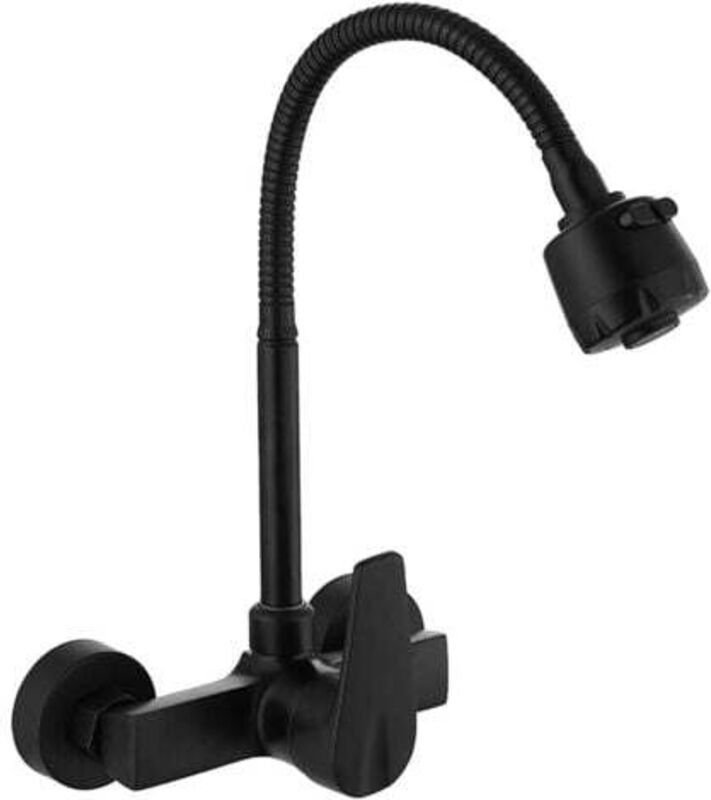 Wandmontierter Küchenarmatur, 360° schwenkbarer Spültischmischer, schwenkbarer Auslauf aus schwarzem Messing, flexibler ...