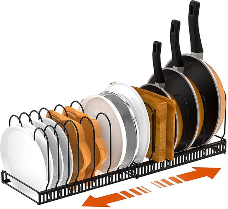 Pfannenhalter für Schublade, Erweiterbarer Topfdeckelhalter mit 14 Verstellbaren Teiler, Topfdeckel Aufbewahrung Pfannen...