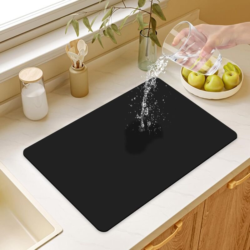 Kieselgur-Abtropfmatte, schwarz, 30 x 40 cm, 1 Stück, einfache Abtropfmatte, Wärmedämmmatte für die Küche