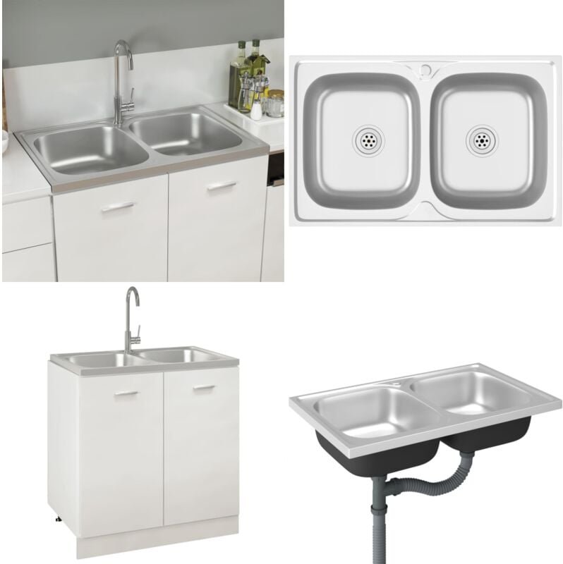 Doppelspüle Silbern 800x500x155 mm Edelstahl - Küchenspüle - Küchenspülen - Home & Living - Silber