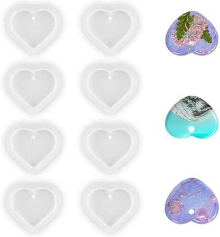 8 Stück Silikonform Herz, Weflay Herz Epoxidharz Formen Herz Schlüsselanhänger Silikonform Schmuck Silikonformen Gießfor...