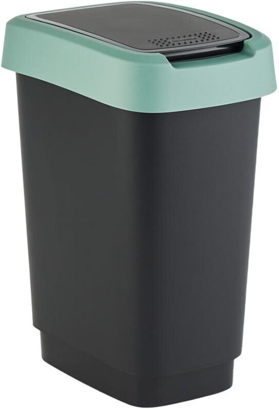 Wertstoffsammler TWIST 50l H602xB298xT401mm schwarz Deckelrand grün ROTHO